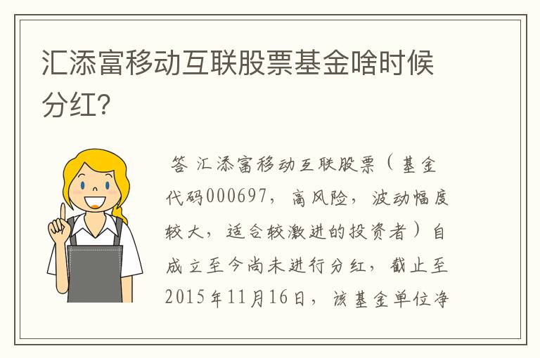 汇添富移动互联股票基金啥时候分红？