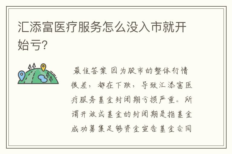 汇添富医疗服务怎么没入市就开始亏？