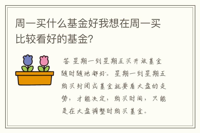 周一买什么基金好我想在周一买比较看好的基金？