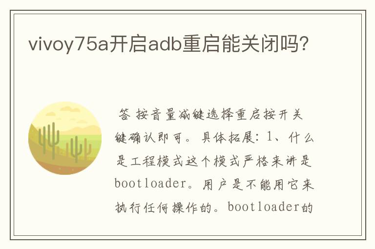 vivoy75a开启adb重启能关闭吗？