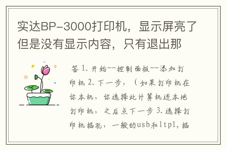 实达BP-3000打印机，显示屏亮了但是没有显示内容，只有退出那个灯亮了，无法打印，这是什么原因？