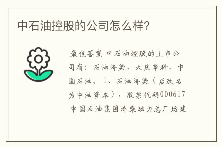 中石油控股的公司怎么样？