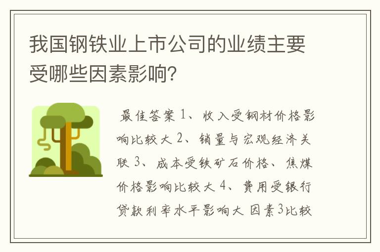 我国钢铁业上市公司的业绩主要受哪些因素影响？