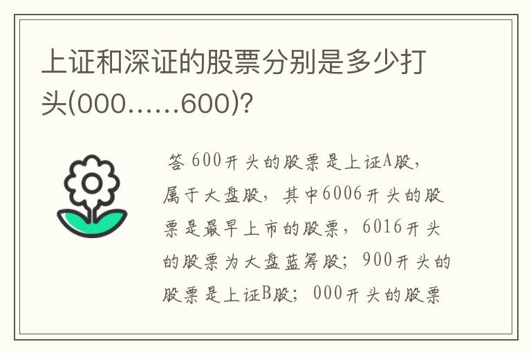 上证和深证的股票分别是多少打头(000……600)？