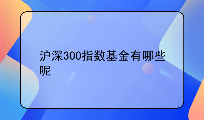 沪深300指数基金有哪些呢