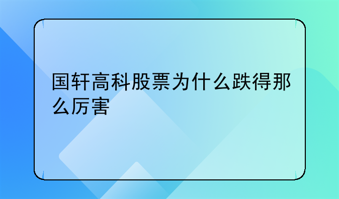 国轩高科股票为什么跌得那么厉害