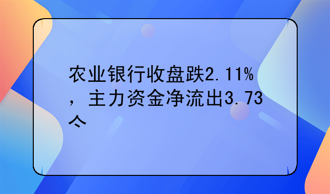 农业银行收盘跌2.11%，主力资金净流出3.73亿元