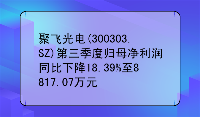 聚飞光电(300303.SZ)第三季度归母净利润同比下降18.39%至8817.07万元