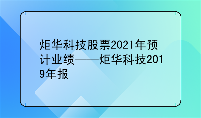 炬华科技股票2021年预计业绩——炬华科技2019年报