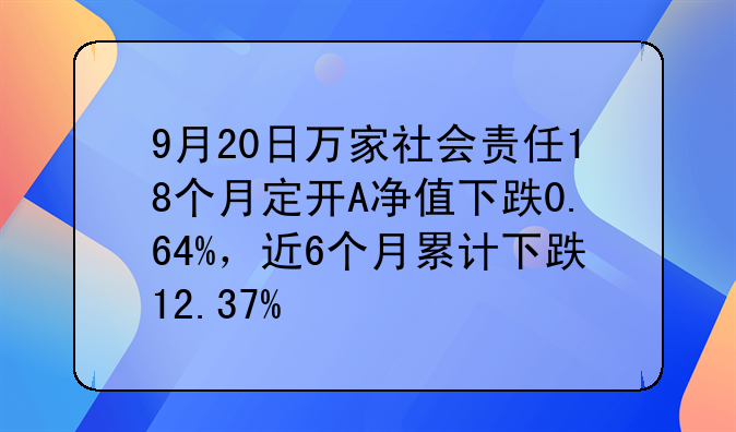 9月20日万家社会责任18个月定开A净值下跌0.64%，近6个月累计下跌12.37%